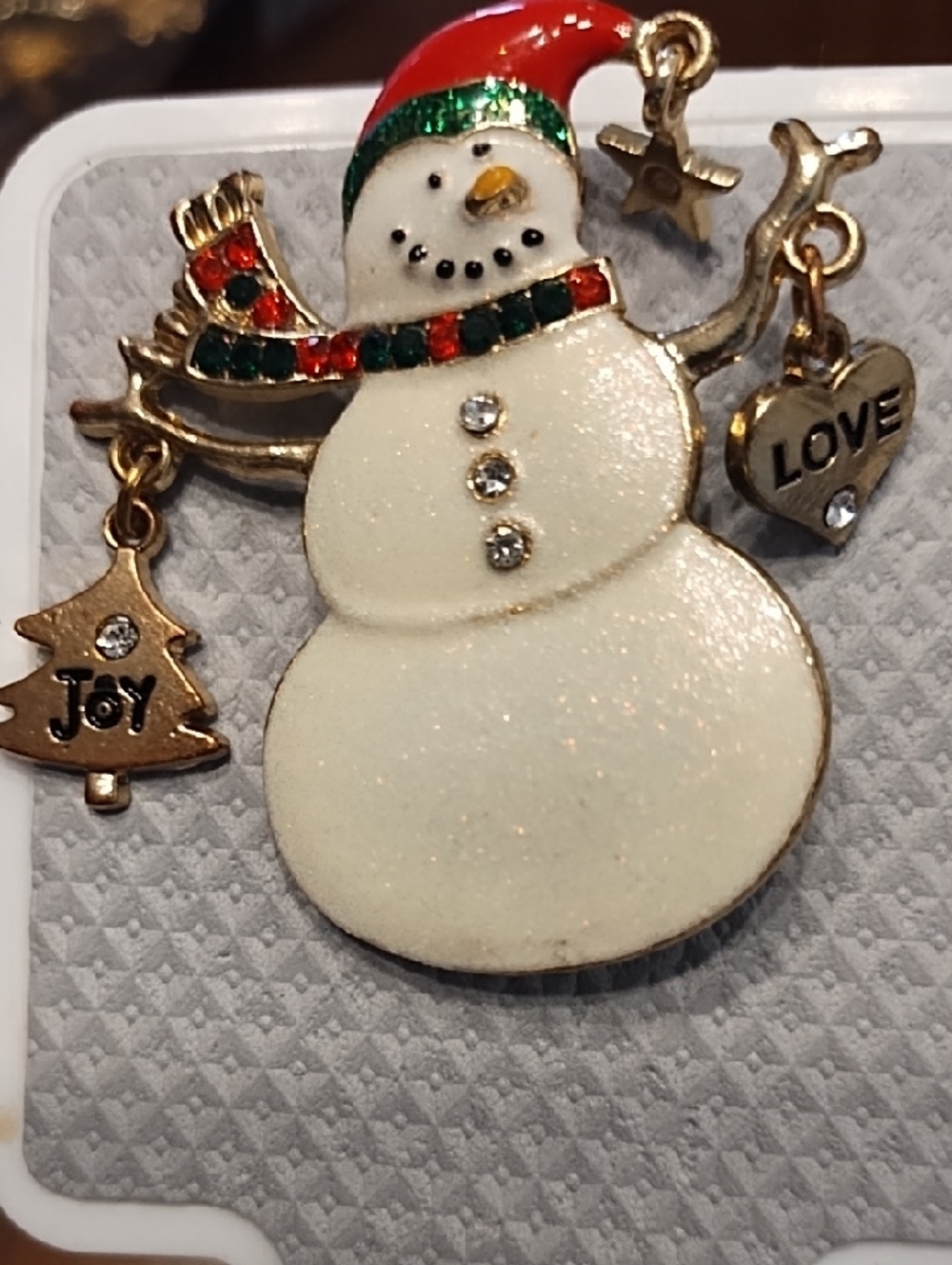 Holiday Snowman Pendant Necklace - White, Red & Green